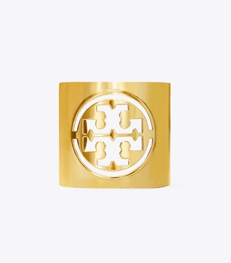 Click to view more detailed imagery on our partner's website Tory Burch Miller Large Logo Cuff In Tory Gold