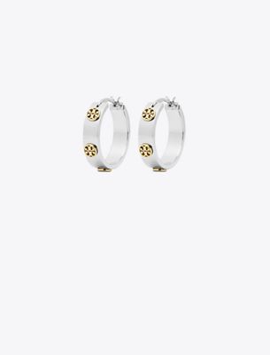 Tory Burch Small Miller Stud Huggie Earrings In Metallic