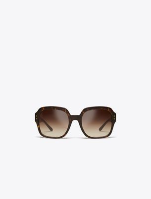 Tory Burch Oversized Square Logo Sunglasses In Metallic