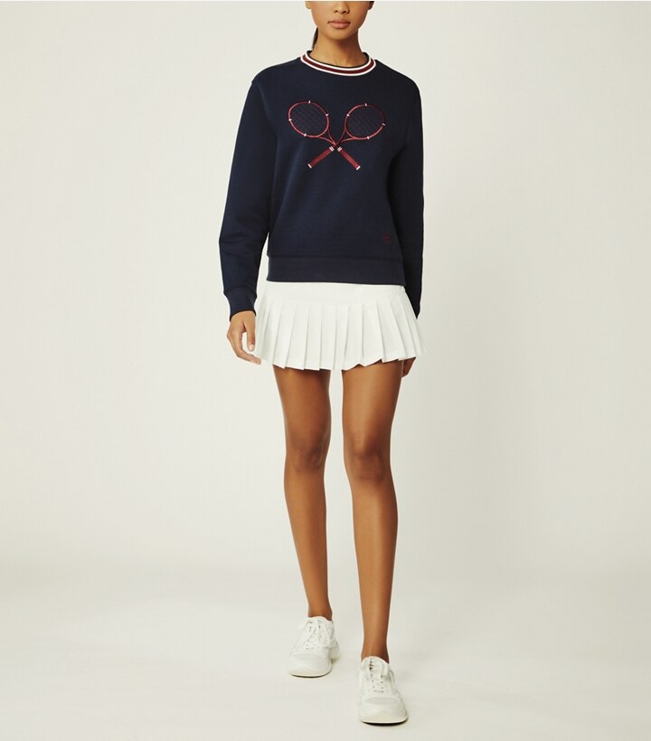 Racquet-Embroidered French Terry Crew: Women's Designer Sweaters 