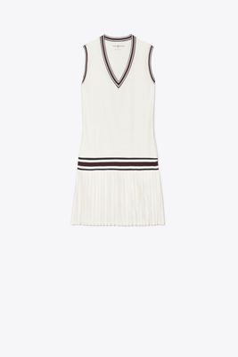 Tory Sport Tory Burch Performance Jersey V-neck Tennis Dress In White