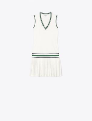 Tory Sport Tory Burch Performance Jersey V-neck Tennis Dress In White