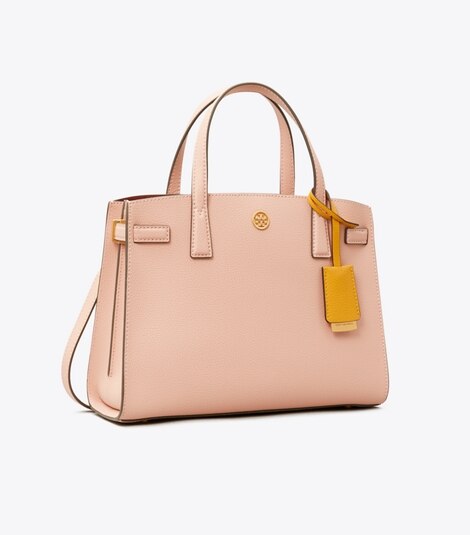 Click to view more detailed imagery on our partner's website Tory Burch Women's Small Walker Leather Satchel In Pink Moon/gold