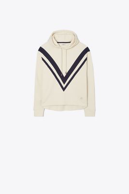 Tory Burch French Terry Chevron Hoodie In Neutral