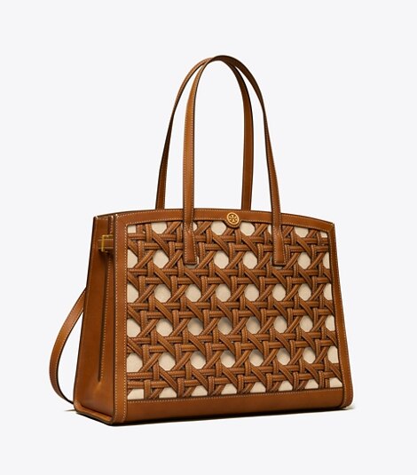 Tory Burch Walker Basket-weave Satchel In Cuoio