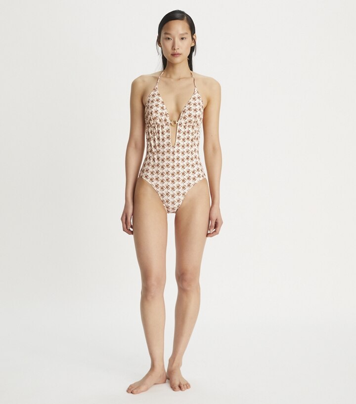 ワンピース水着 Tory Burch ONE-SHOULDER ONE-PIECE SWIMSUIT WITH CLIP One-Shoulder Clip Swimsuit: Women's Designer One Pieces