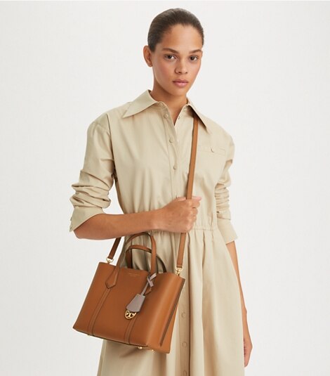 Tory Burch Sm Perry Triple-compartment Leather Tote In Light Umber ...
