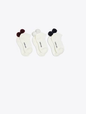 Tory Burch Performance Compression Pom-pom Socks, 3-pack In White