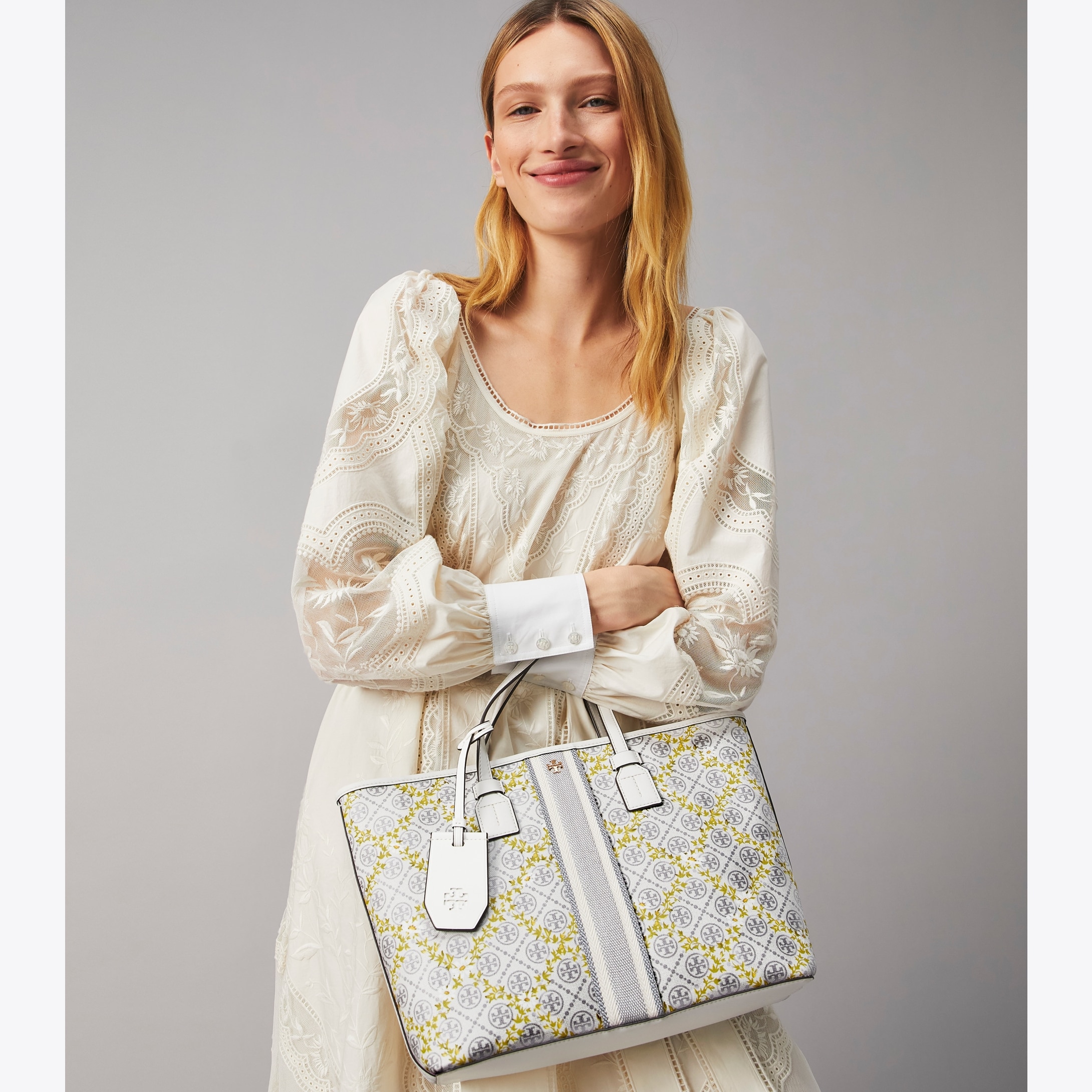 6395 TORY BURCH T Monogram Tote Bag NEW IVORY