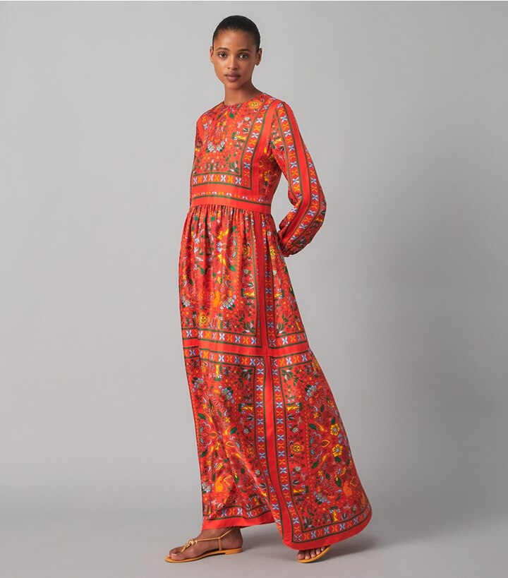 Silk Scarf Printed Long Dress: Women's Designer Dresses | Tory Burch