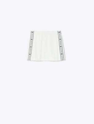 Tory Sport Tory Burch Tech Piqué Logo Stripe Tennis Skirt In White