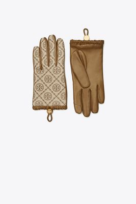 Tory Burch T Monogram Gloves In Brown