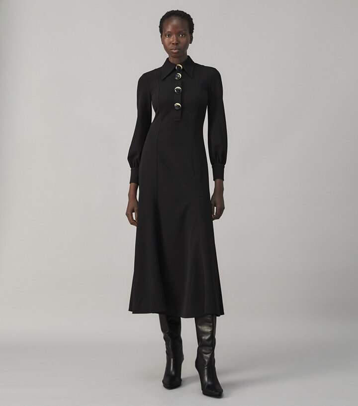 Multi-Button Crepe Shirtdress: Women's Designer Dresses