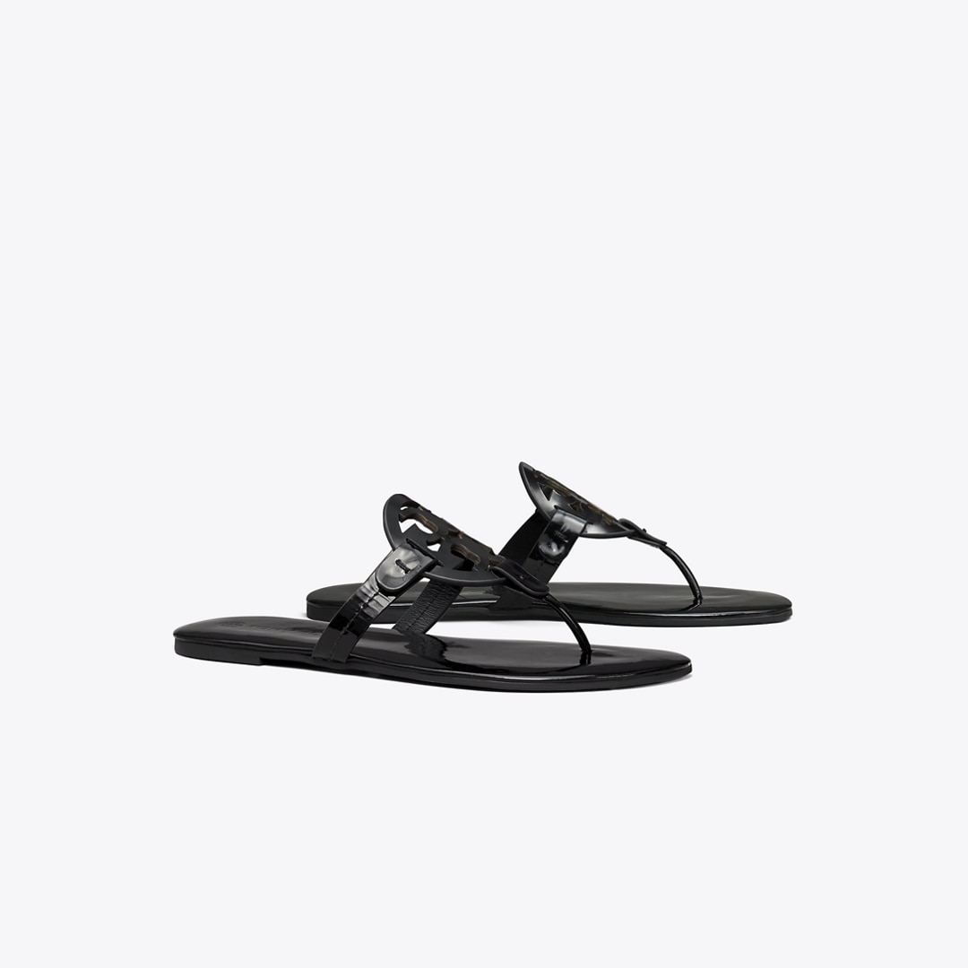 Tory Burch Miller Soft Patent Leather Sandal, Narrow In Black