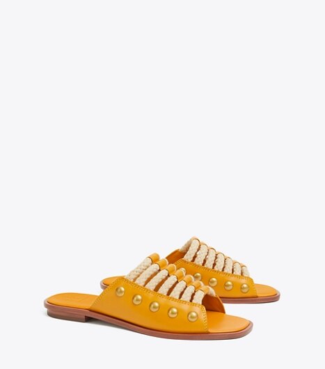 tory burch rope fringe leather slides