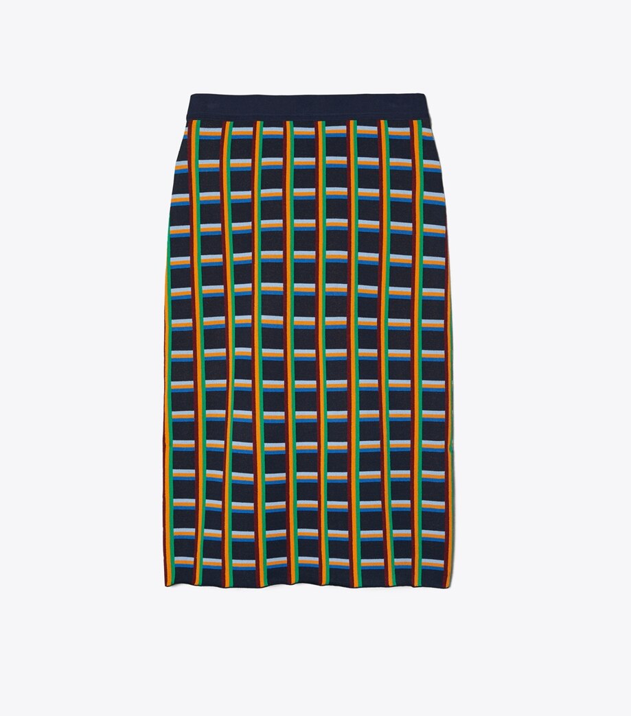 Tory Burch Circuit-Plaid Tech Knit Skirt