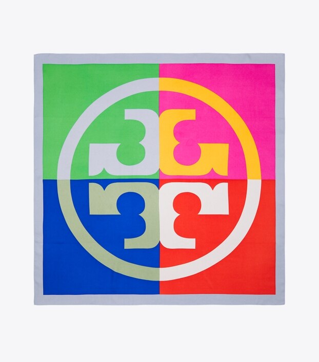 Tory Burch Color-block Logo Silk Square Scarf