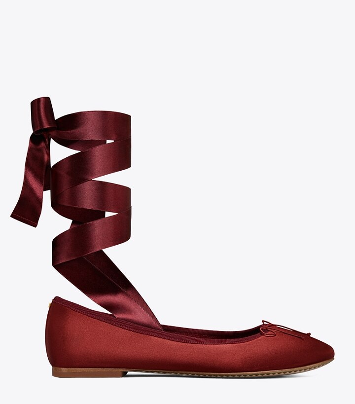 Elodie Satin Ankle-Wrap Ballet Flat 