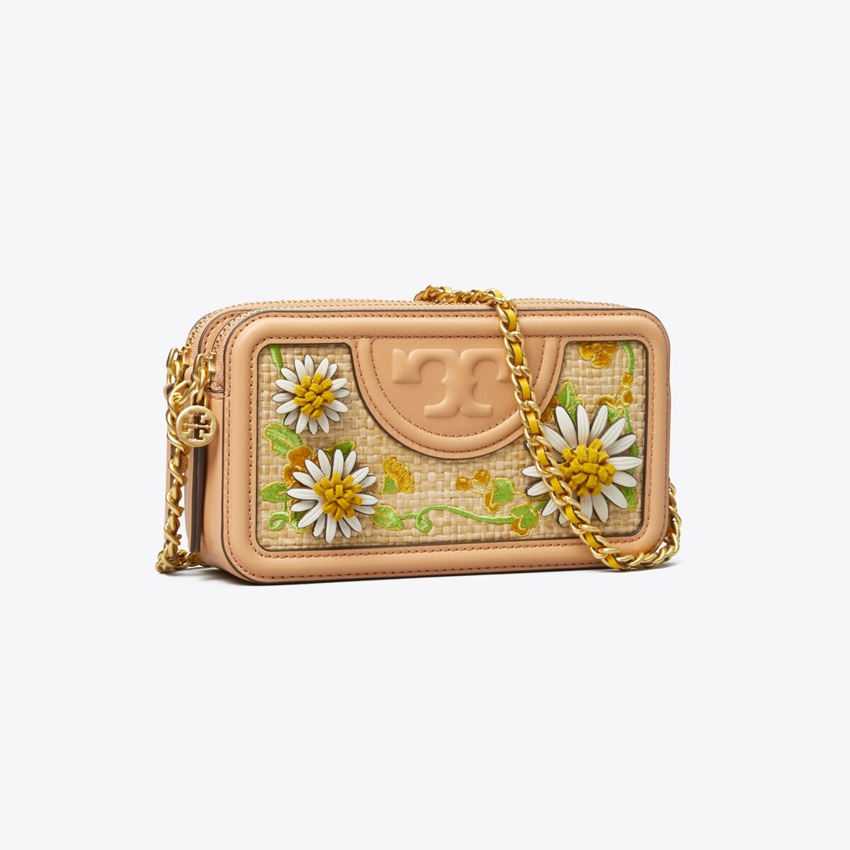 Fleming Embroidered Straw DoubleZip Mini Bag Women's Designer