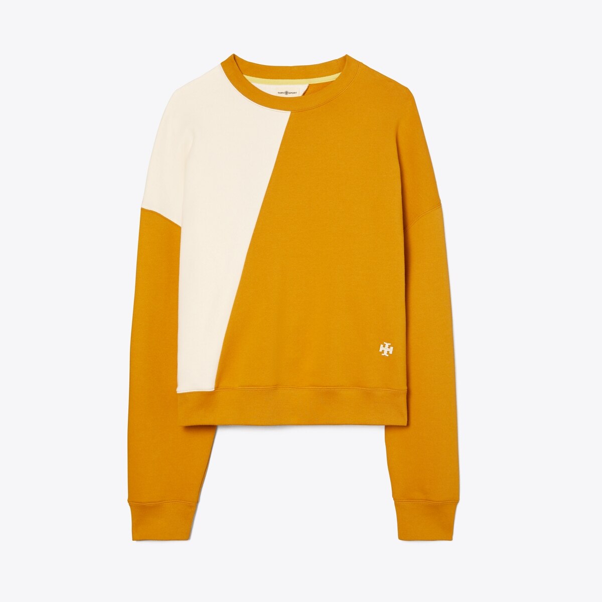 French Terry Diagonal Color-Block Crew: Women's Designer Sweaters 