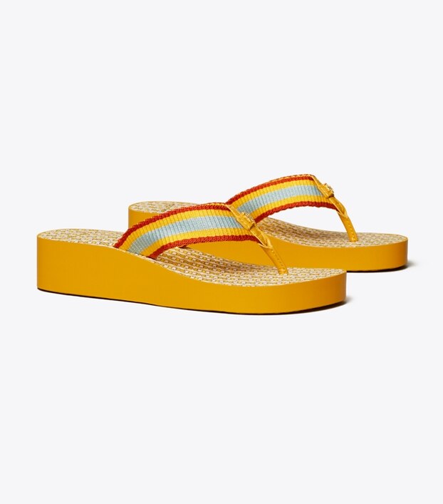 yellow wedge flip flops