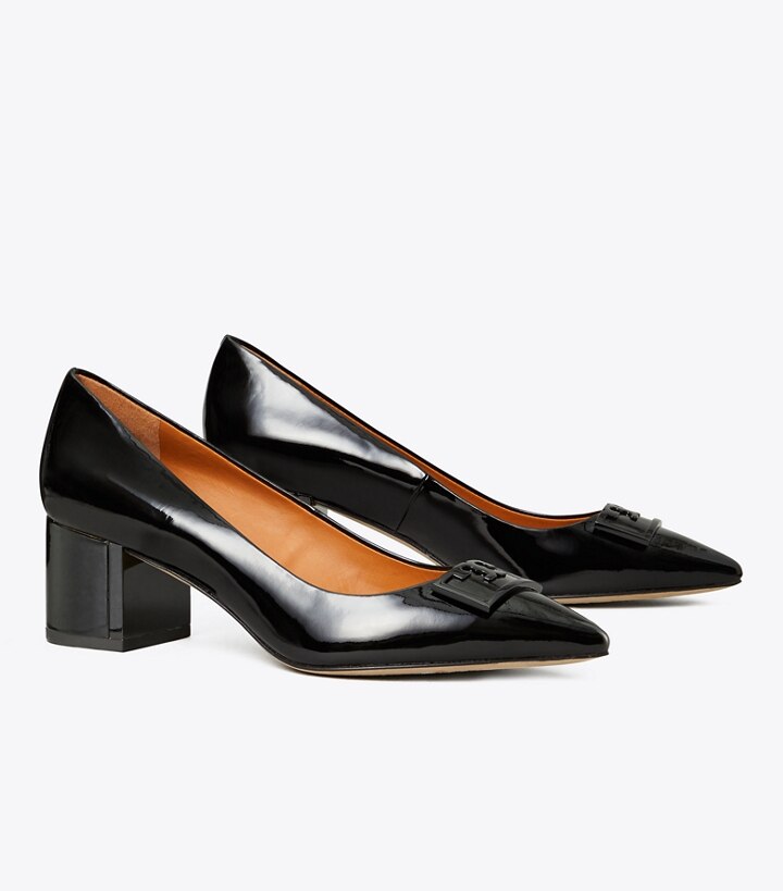 block heel black patent shoes