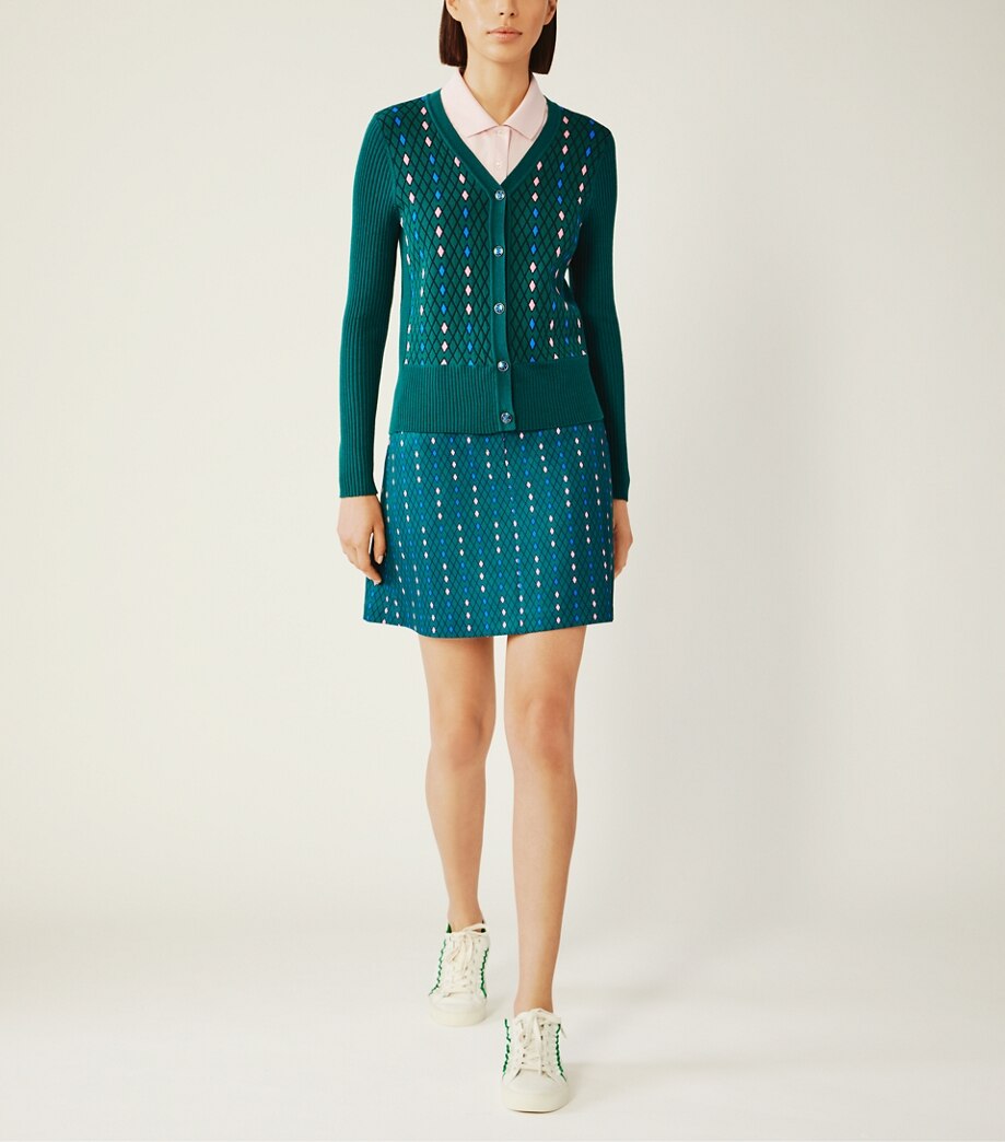 Tory Burch MERINO ARGYLE JACQUARD-FRONT CARDIGAN
