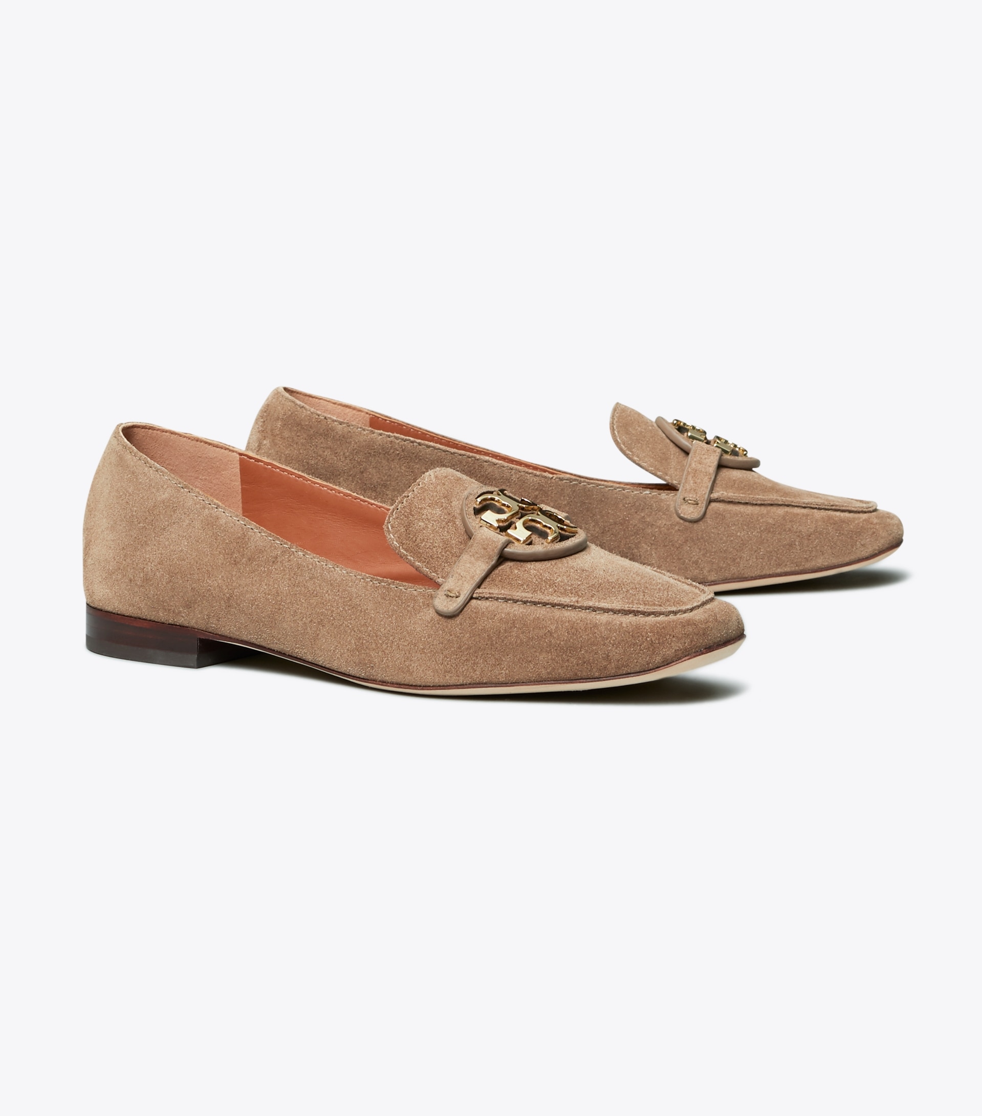 Tory Burch Miller Metal-Logo Suede Loafers (River Rock/Gold)