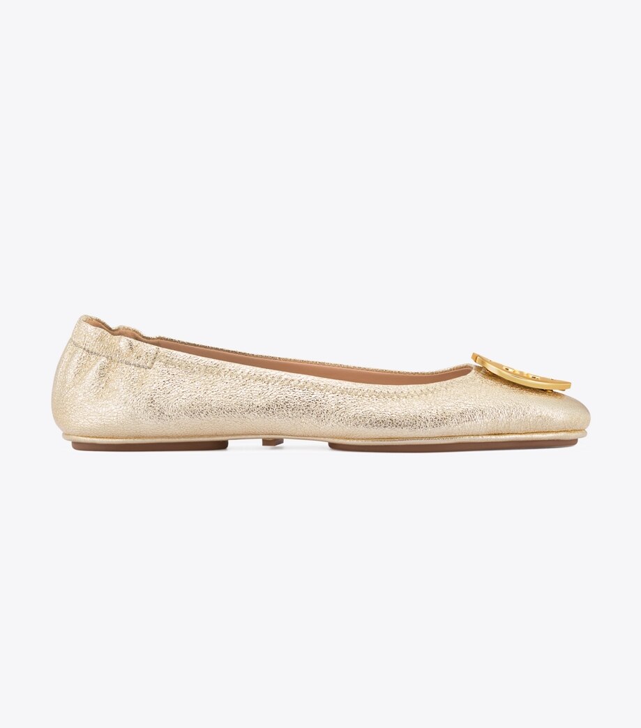 Tory Burch MINNIE TRAVEL BALLET FLAT, METALLIC LEATHER