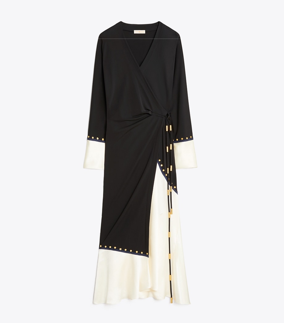 Tory Burch Mixed-Material Wrap Dress