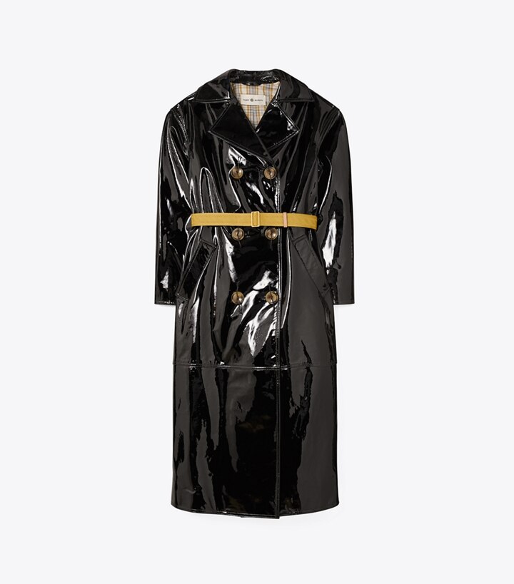 black patent trench coat