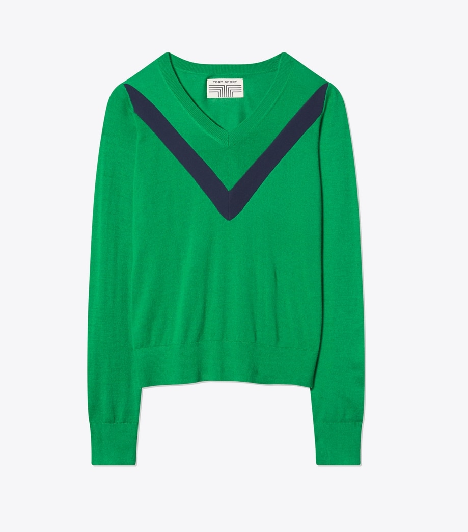 Tory Burch PERFORMANCE CASHMERE CHEVRON SWEATER