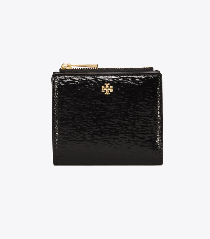 tory burch black patent leather wallet