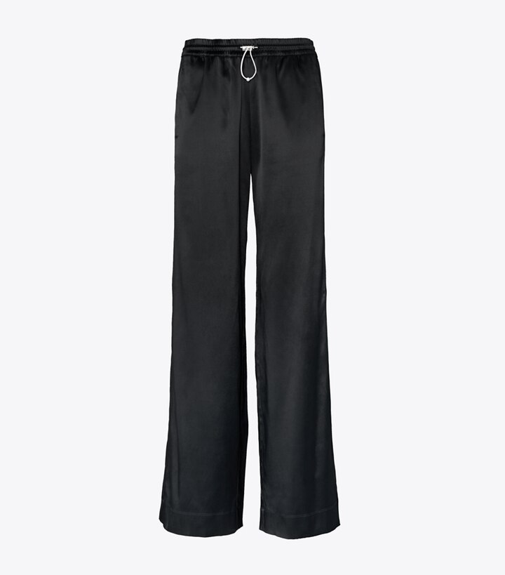 black satin track pants