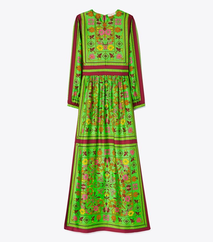 Silk Scarf Printed Long Dress: Women's 