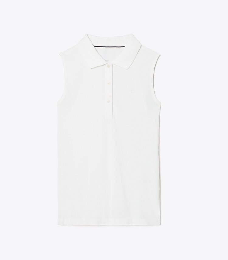 Tory Sport designer oberteile Ärmelloses Performance-Poloshirt aus Piqué mit Plisseekragen in Snow White / Snow White front