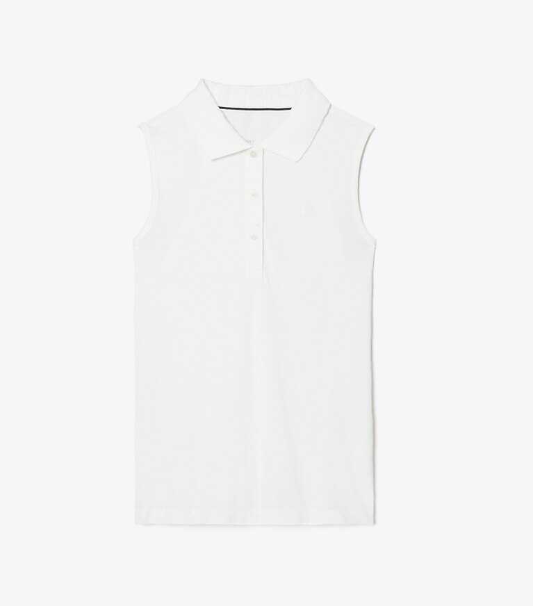 Tory Sport designer oberteile Ärmelloses Performance-Poloshirt aus Piqué mit Plisseekragen in Snow White / Snow White front