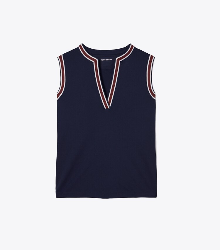Tory Sport designer oberteile Ärmelloses Tunika-Top aus Funktions-Piqué in Tory Navy / Winetasting front