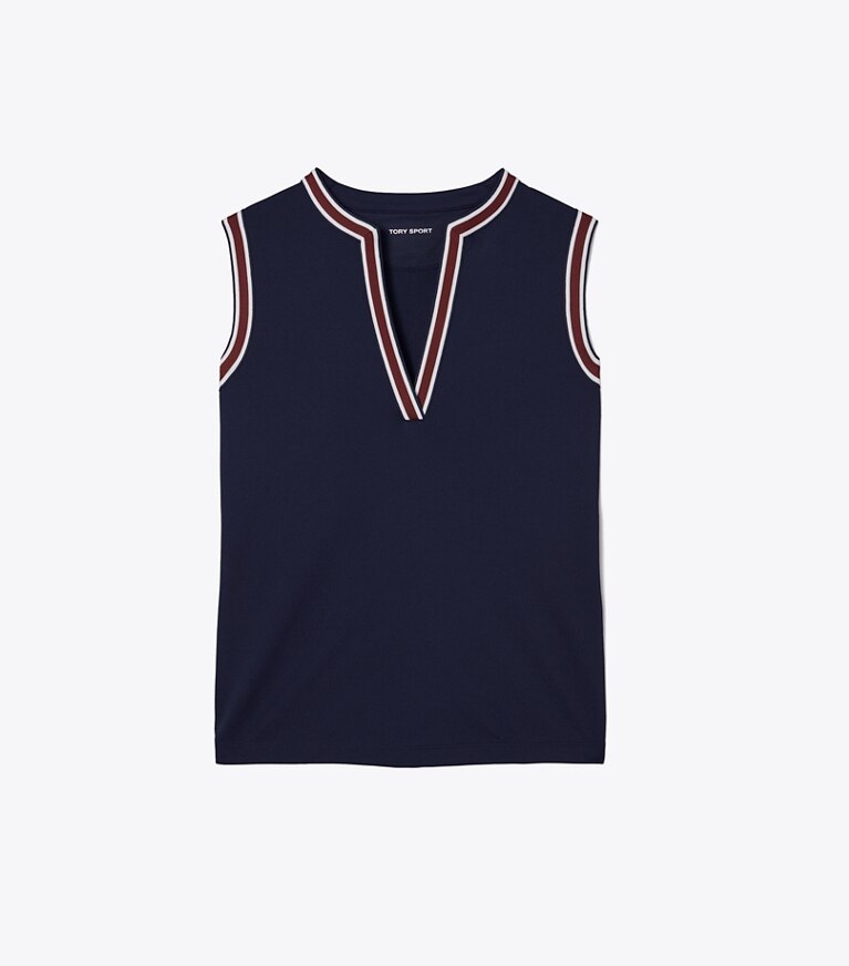 Tory Sport designer oberteile Ärmelloses Tunika-Top aus Funktions-Piqué in Tory Navy / Winetasting front