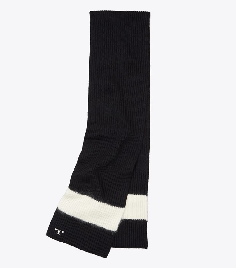 Tory Burch designer écharpes Écharpe de ski rayée dans Black/White plié
