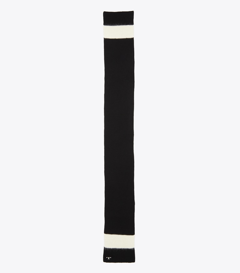 Tory Burch designer écharpes Écharpe de ski rayée dans Black/White vue du dessus