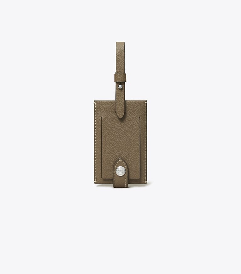 Tory Burch designer accessoires voyage Étiquette à bagage in Wild Mushroom angle