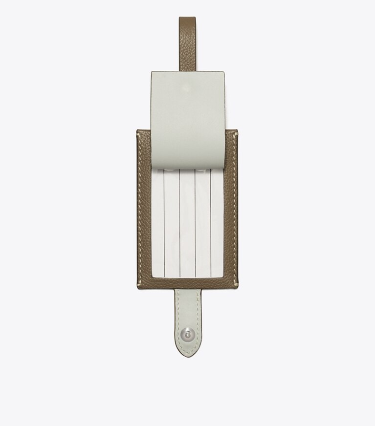 Tory Burch designer accessoires voyage Étiquette à bagage in Wild Mushroom angle