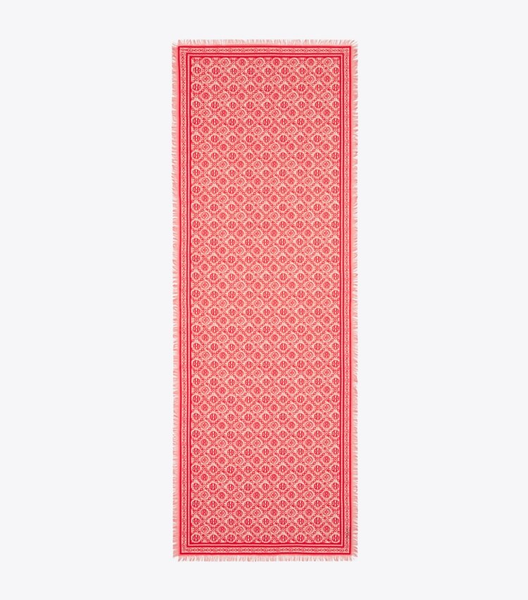 Tory Burch designer écharpes Étole à motif floral T Monogram dans Red T Monogram vue du dessus