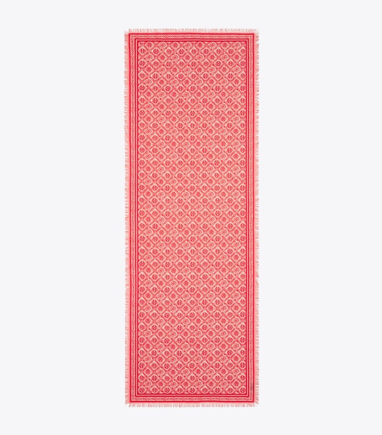Tory Burch designer écharpes Étole à motif floral T Monogram dans Red T Monogram vue du dessus