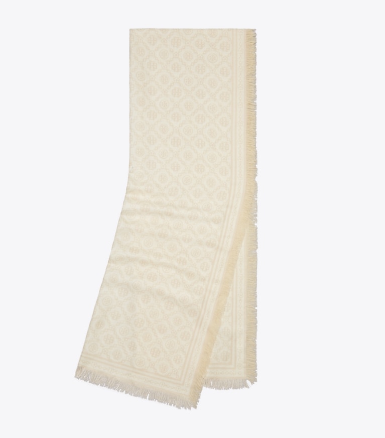 Tory Burch designer écharpes Étole florale T Monogram dans Ivory T Monogram plié