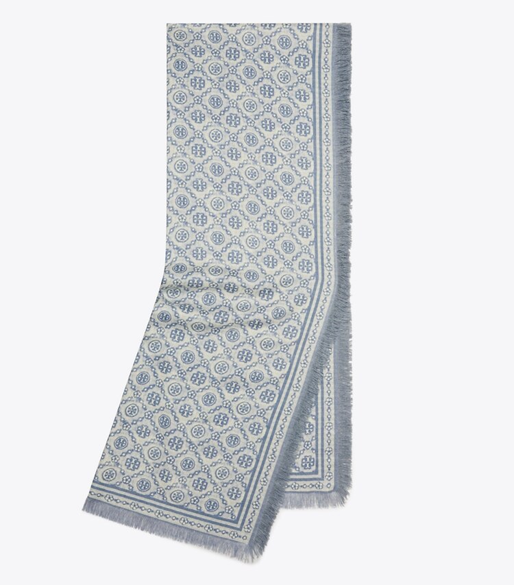 Tory Burch designer écharpes Étole florale T Monogram dans Blue T Monogram plié