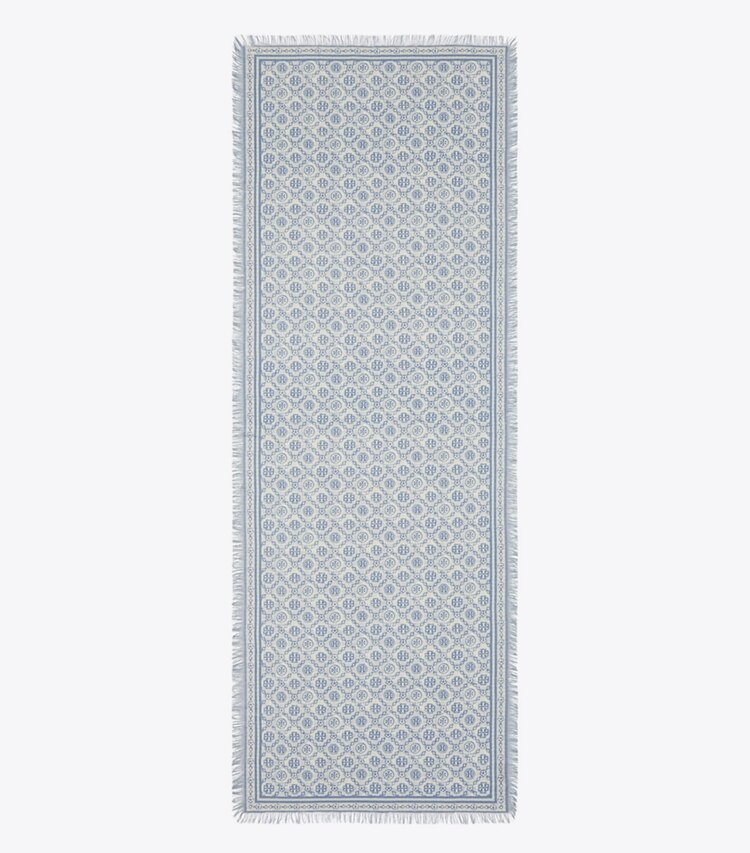 Tory Burch designer écharpes Étole florale T Monogram dans Blue T Monogram vue du dessus