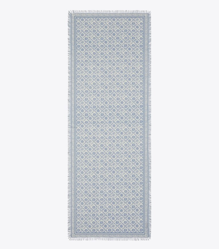 Tory Burch designer écharpes Étole florale T Monogram dans Blue T Monogram vue du dessus