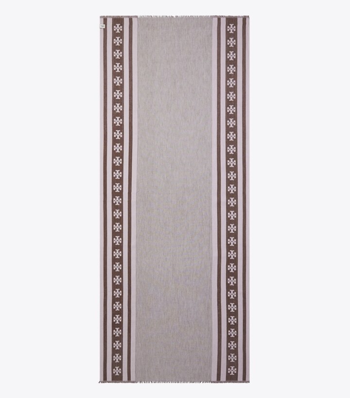 Tory Burch designer écharpes Étole logo à rayures in Chocolate dessus